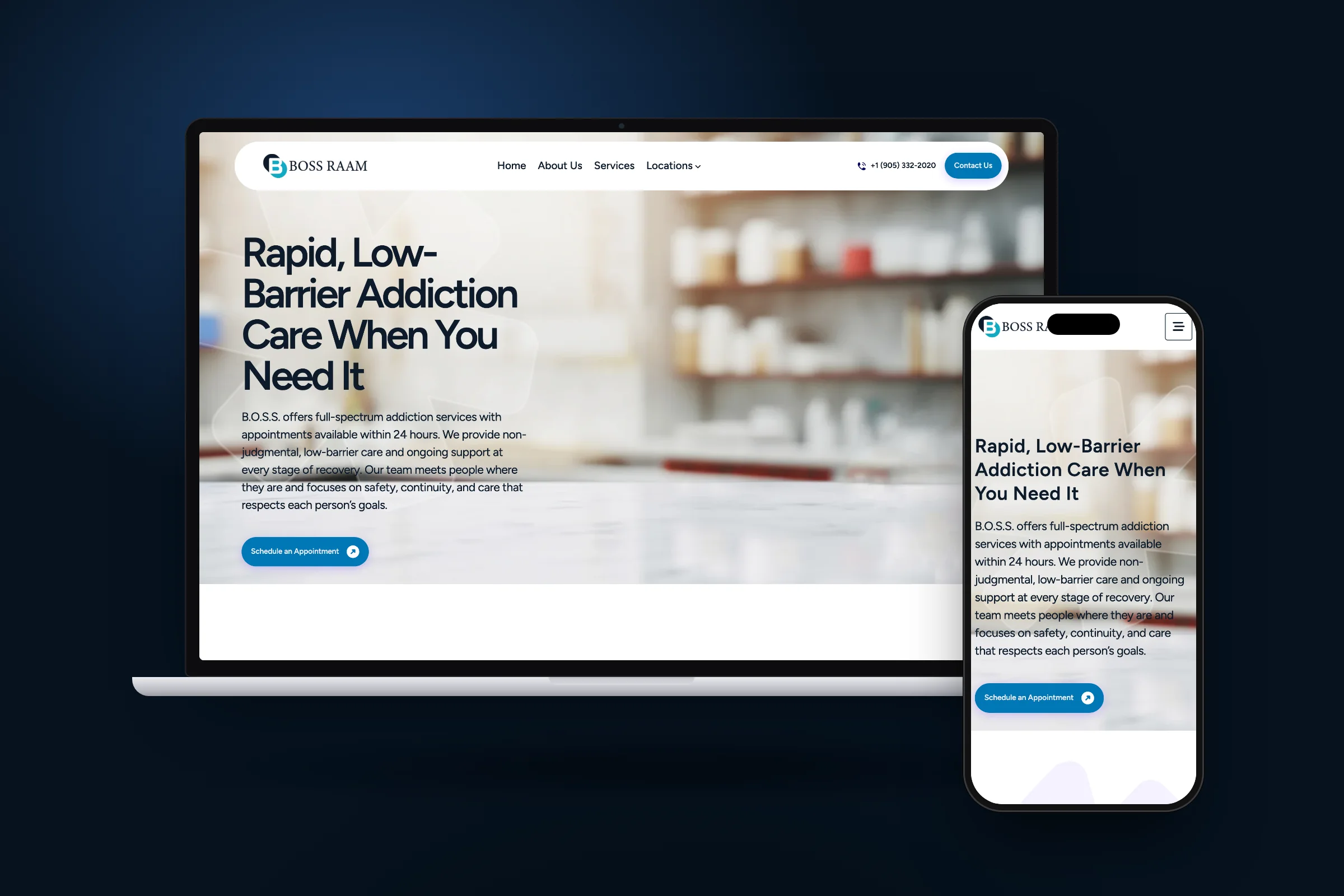 The B.O.S.S. Medical Clinic website on a laptop and phone