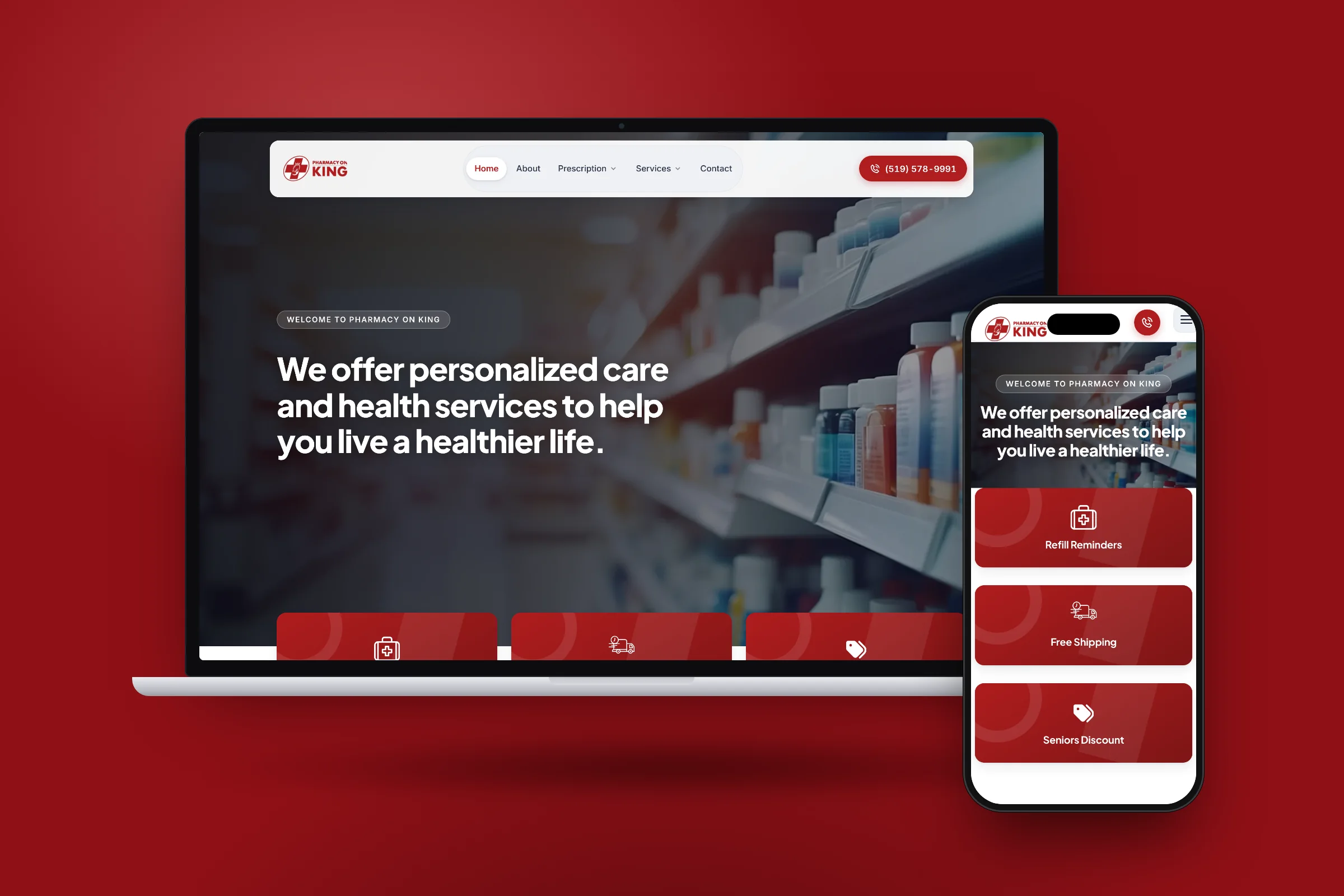 The Pharmacy On King website on a laptop and phone