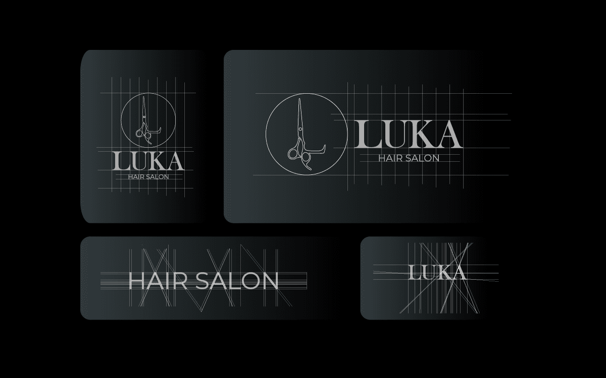 Luka Hair Salon logo variations on black