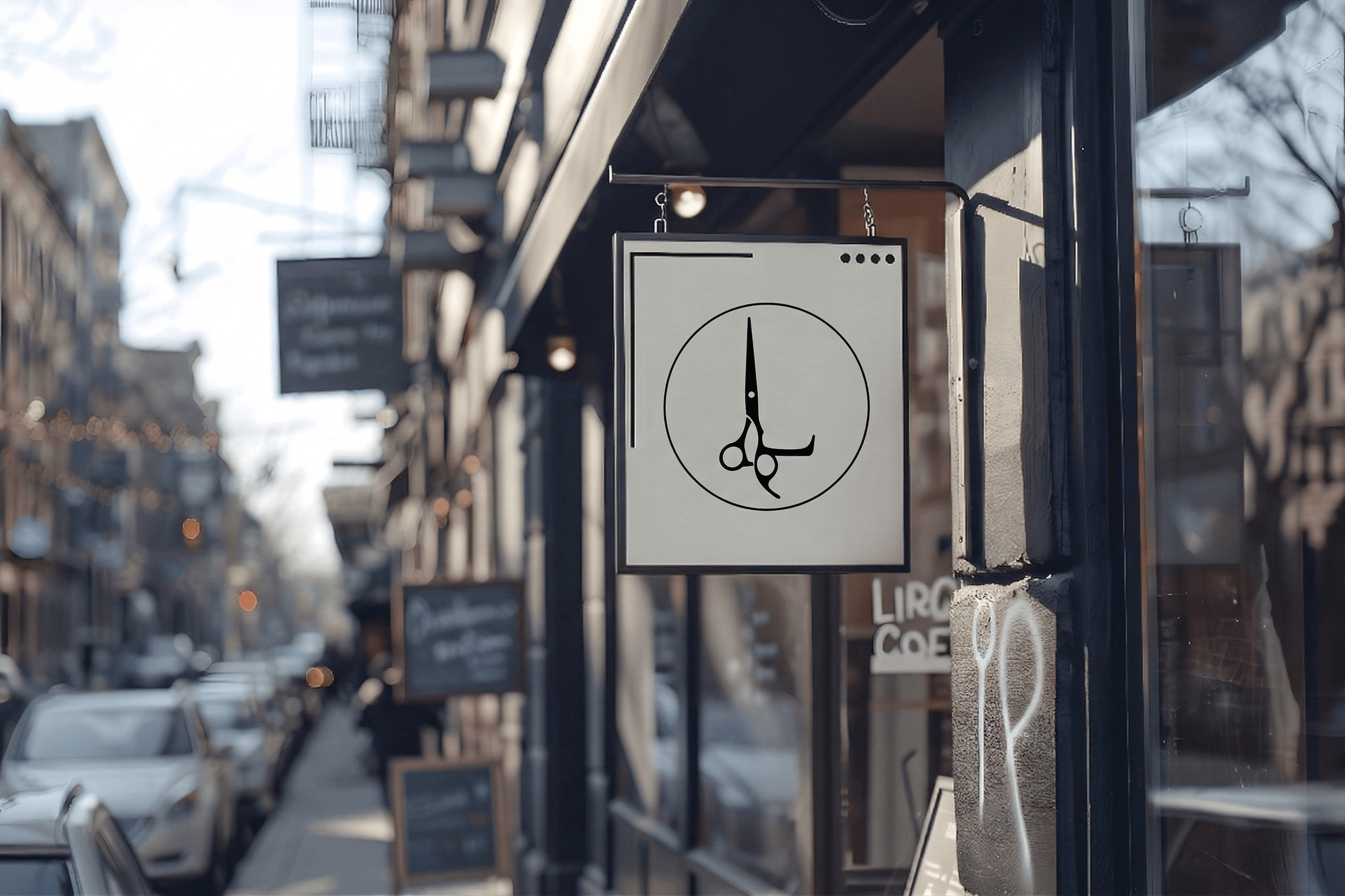 A hanging Luka Hair Salon shop sign on a city street